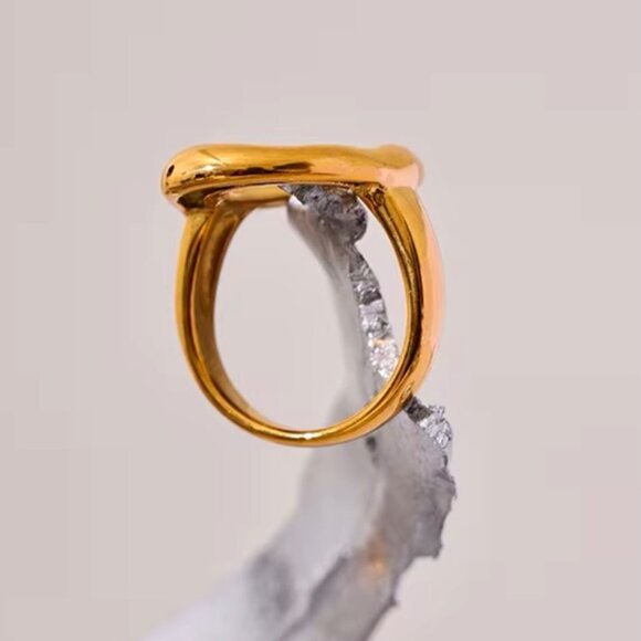 NWT Statement Chunky Oval Cut-Out Ring Sz. 8 18K Gold Plated - Picture 7 of 10